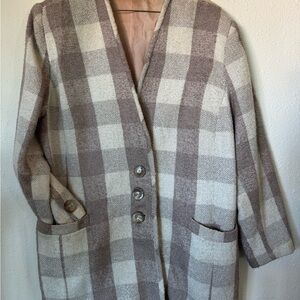 Vintage Cream and Gray Plaid Boucle Blazer